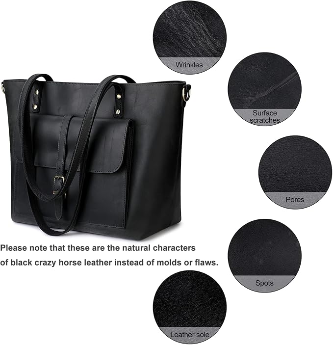 S-ZONE Women Vintage Genuine Leather Tote Bag Large Shoulder Purse Work | 14" Padded Laptop Compartment, Detachable Long Strap, Luggage Strap, Multi Pockets, Travel Everyday - Image 7