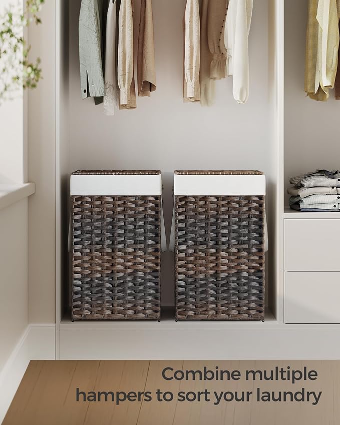 SONGMICS Laundry Hamper with Lid, 17.2 Gallon (65 L) Synthetic Rattan Clothes Laundry Basket with Lid and Handles, Foldable, Removable Liner, Chestnut Brown ULCB165K01 - Image 9