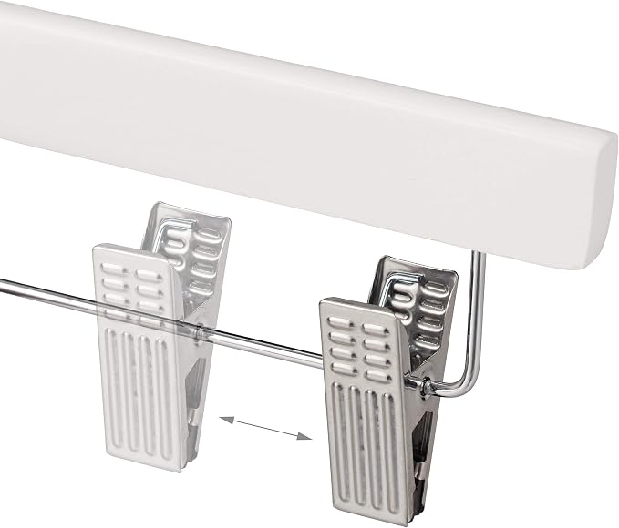 Relaxdays Wooden Pants Hangers Set of 12, Adjustable Coated Clamps, 360° Swivel Hooks, 35.5 cm Wide, White - Image 7
