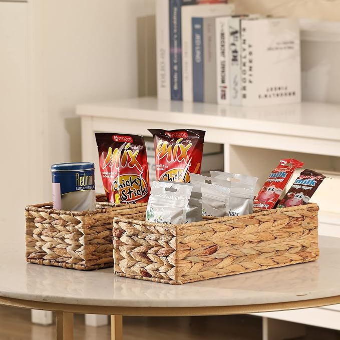 3 Section Wicker Storage Basket, Hand-Woven Water Hyacinth Storage Baskets, Wicker Baskets for Storage, Toilet Paper Basket for Toilet Tank Top, Small Baskets for Organizing Shelves, 2-Pack - Image 8