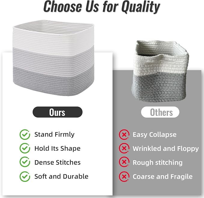 3 Pack Cube Storage Bin, 17”x12”x12” Cotton Rope Woven Baskets for Organizing Toys Clothes Towels, Square Gift Storage Baskets for Shelves, Nursery, Closet, Bathroom, Pantry (Gradient Grey) - Image 9