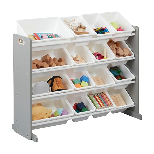 ECR4Kids 4-Tier Organizer with 16 Removable Plastic Bins, 4x4, Toy Storage, Grey/White | Durable plastic bins, MDF panels, steel frame, GREENGUARD Gold Certified, 60 lb capacity, anti-tip kit, playroom/classroom - Image 10