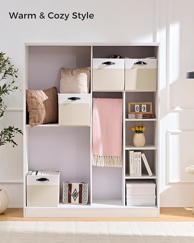 Cube Storage Bins | 9.5"x9.5"x9.8", Beige & White, 6 Pack | Multi-Size | 2X Thick Support Board | Vegan Leather Handles | 7.7 oz/yd² Fabric | 10"x10" Drawer Insert Basket - Image 7