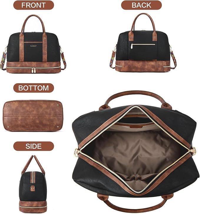BOSTANTEN Weekender Bags for Women Travel Leather Overnight Bags | Shoe Compartment, Trolley Sleeve, Fits Under-seat, Airline-Friendly Carry-on Size, Designer, Weekend Getaways, Business Trip - Image 7