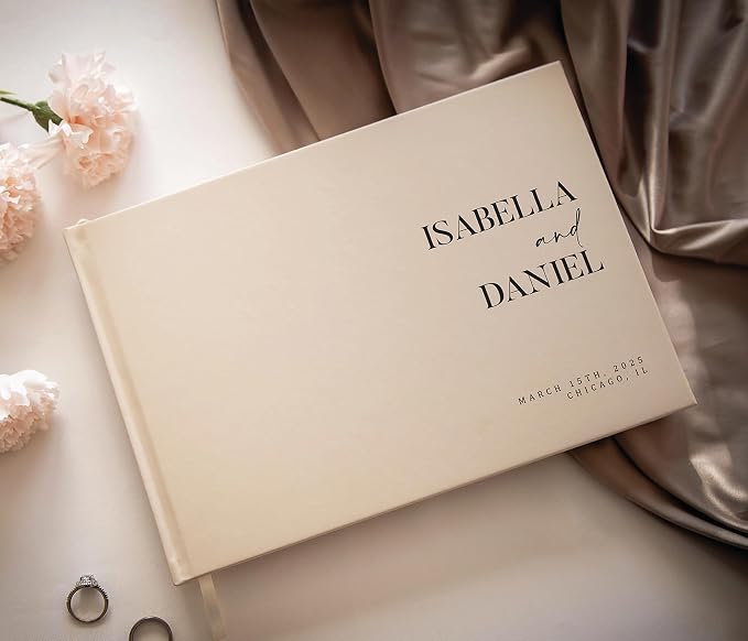 Personalized Guest Book - 11.5" x 8.5" Premium Custom Guest Signing Book with Bookmark and Blank Pages for Wedding Reception Table Decoration Engagement Birthday Party Event, Oats - Image 6