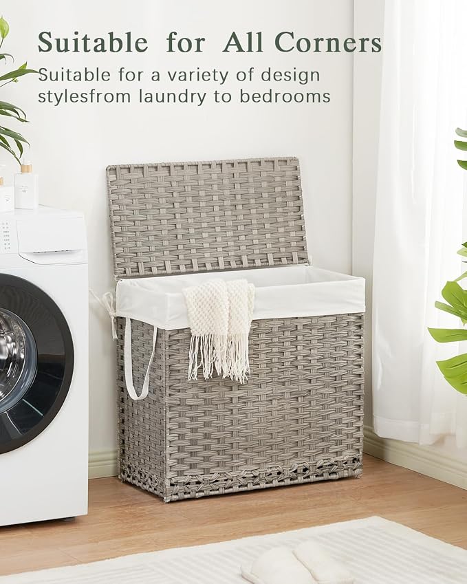 SETVSON Laundry Hamper with Lid Laundry Basket 132 L PE Rattan, Gray | 35 Gal PE Rattan Hamper with Lid, 4 Removable Washable Liners, 6 Mesh Laundry Bags, Steel Frame, Side Handles - Image 8