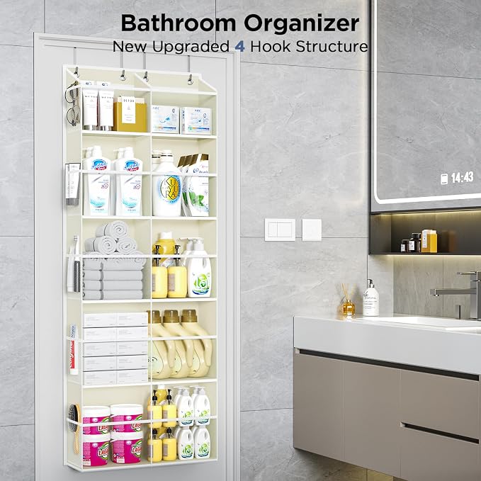 5-Tier Over The Door Organizer with 10 Side Mesh Pockets & Clear Windows, 80 lbs Weight Capacity Hanging Storage for Bathroom, Bedroom, Nursery, Kitchen, Organize Shoes, Diapers(Clear Beige) - Image 7