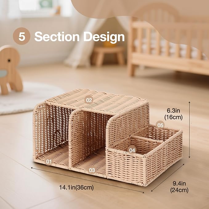 Diaper Caddy Organizer, Hand Rattan Nursery Storage Basket for Baby Essentials, Baby Changing Table Organizer Perfect Nursery Assistant - Image 6