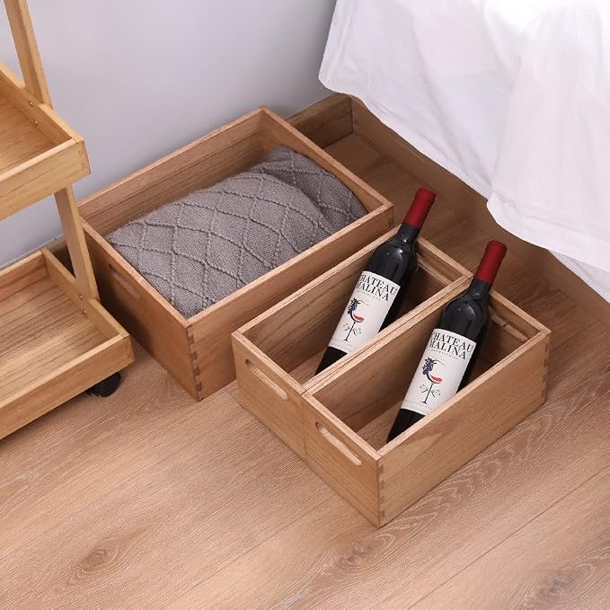 DDYURI Wooden Baskets for Clothes Storage and Shelf Organizing -Natural Wood Decorative Storage Boxes with Handles for Office Bookshelf and Closet- Cabinets Cube Bins Organizer Light (3TH-LT) - Image 9