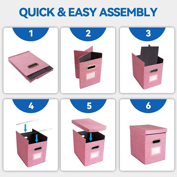 2 Pack Hanging File Folders Organizer with Lid, Letter Size Fabric File Storage Box Collapsible, Portable Office Document Holder with Metal Handle, Smooth PVC Rails, Pink - Image 7