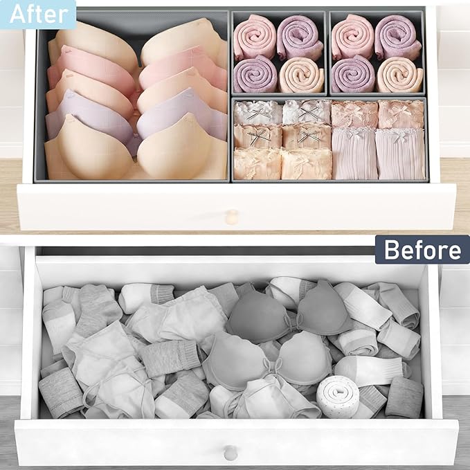 DIMJ Drawer Organizer Clothes, 26Pack Dresser Organizer, Foldable Closet Organizers and Storage, Fabric Dresser Bins, Drawer Dividers for Nursery, Baby Clothes, Underwears, Sock,Gray - Image 6