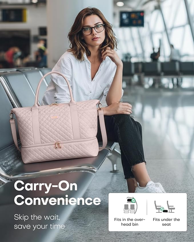 HOTOR Travel Duffel Bag - Weekender Bags for Women, Carry On Gym Tote Bags | with Toiletry Bag & Shoe Compartment, Overnight Bag for Travel Essentials and Travel Accessories, Pink, 15.8"×18.1"×8.7" - Image 9