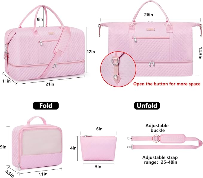 ITIEZY Weekender Bag for Women 21.5" Travel Duffel Large Carry On Bag 3PCS | Nylon Duffel Bag with Waterproof Shoe Compartment, Crossbody Bag and Toiletry Bag, Travel Weekend Hospital Overnight Gym Bag - Image 7
