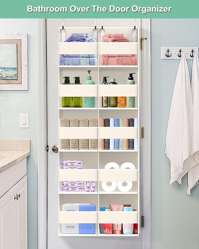 Heavy Duty Over The Door Organizer 5 Tiers, Extra Large Behind Door Storage of 10 Big Front & 10 Mesh Pockets, 80lb Weight Capacity, Hanging Doors Storage for Closet Bedroom Nursery, Beige - Image 8