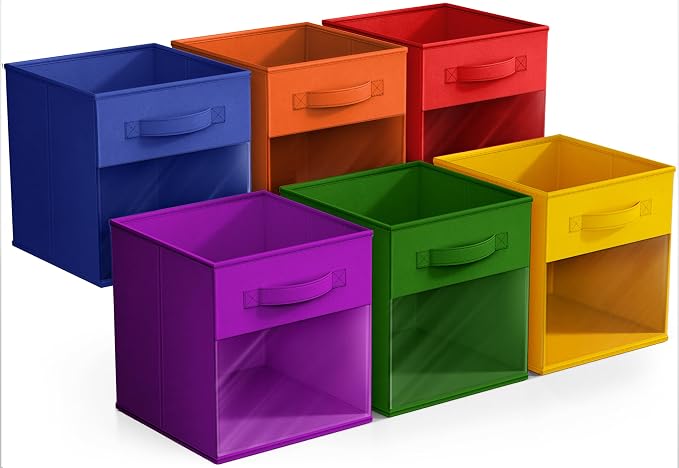 Sorbus 11 Inch Storage Bins with Clear Window - 6 Foldable Baskets for Organizing Clothes, Toys, Books - Sturdy Collapsible Fabric Storage Cubes with Handle - Storage Baskets for Shelves, Closets - Image 6