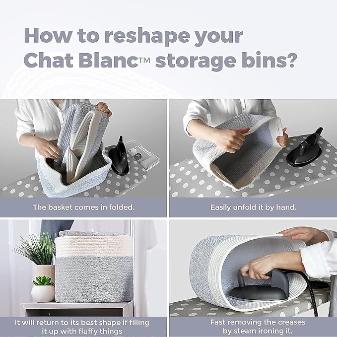 CHAT BLANC Cotton Rope Baskets for Organizing | Storage Baskets for Shelves | Rope Basket for Storage, Small Laundry Baskets, Woven Baskets for Storage, Dog Toy Bin, Baby Basket,Off White &Gray 3 Pack - Image 9
