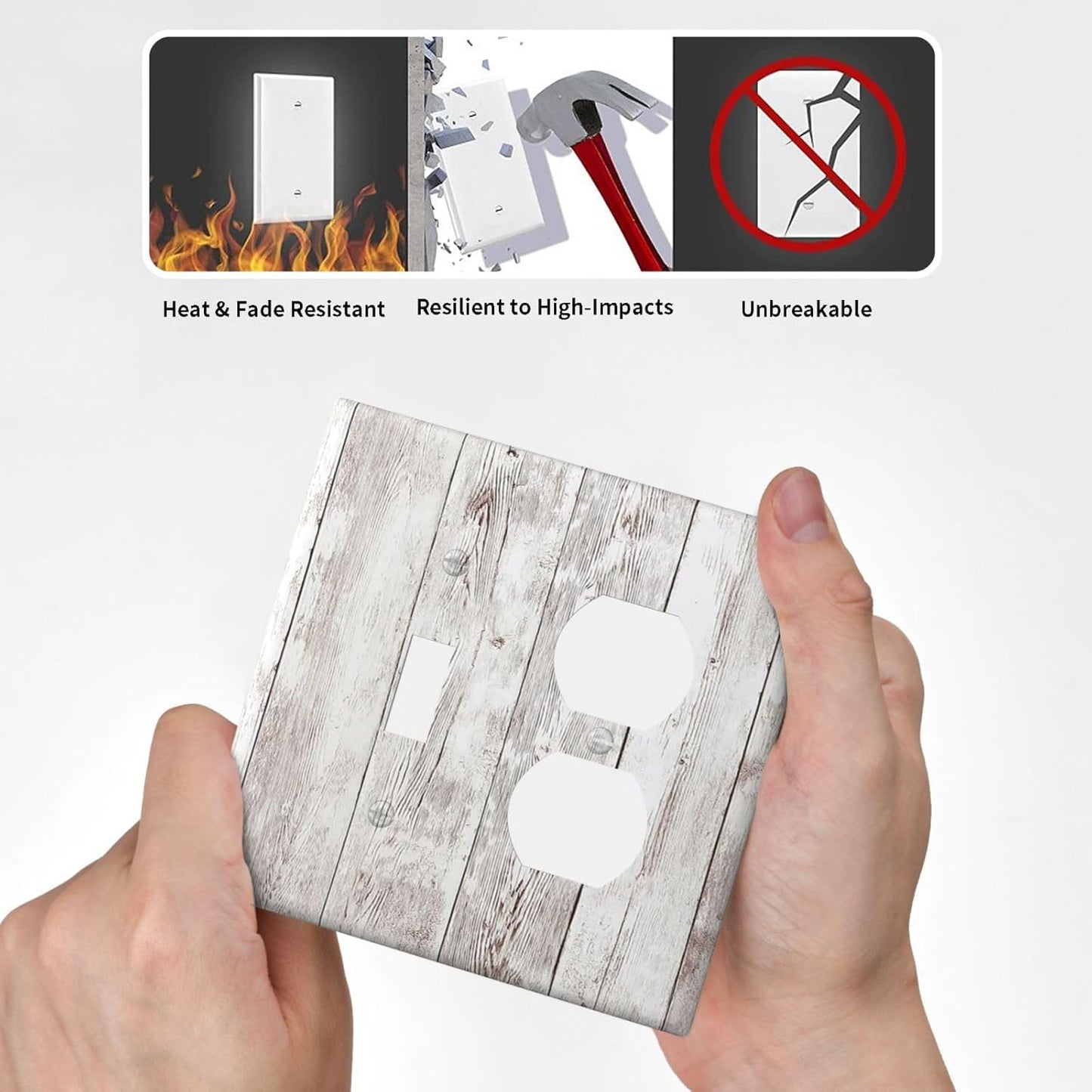 Wallplates Rustic Vintage White Wood Grain 1 Toggle 1 Duplex Switch Plate Electrical GFCI Faceplate Decorative Light Switch Covers for Farmhouse Home Decor