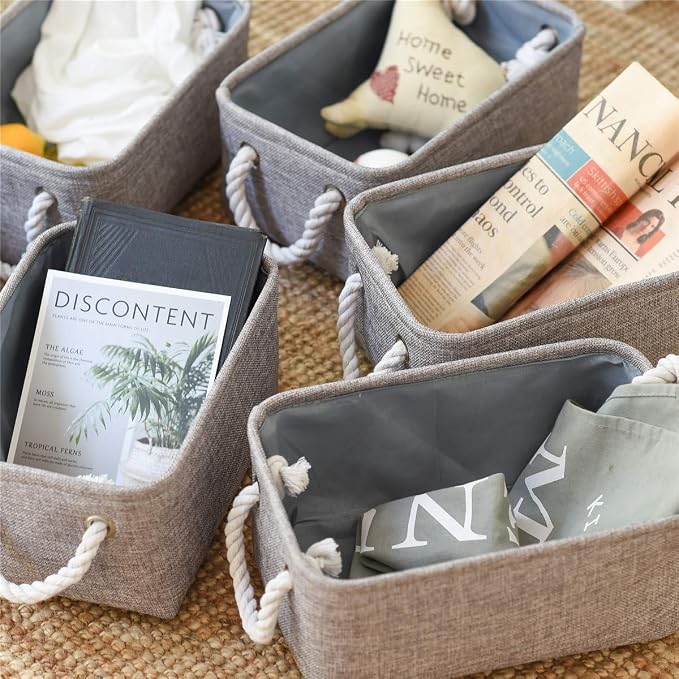 TcaFmac Basket for Organizing Cube Stgorage Bin - Small 6 Pack Fabric Storage Cubes Collapsible Baskets for Shelves with Rope, Bins for Organization Toy(Grey 12x8x5.2 inch) - Image 9