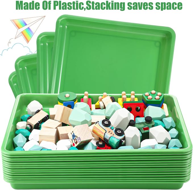 Maitys 15 Pack Plastic Art Trays 12 x 16 Inch Activity Crafts Trays Sensory Tray DIY Projects, Painting, Beads, Jewelry Office Home Organizer Arts and Crafts Supplies(Green) - Image 7