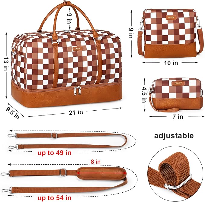 Weekender Bags for Women, 21" Travel Duffle Bag with Shoe Compartment | 3PCS Carry On Overnight Large Duffel Bag with Crossbody Bag and Toiletry Bag for Weekend Travel Gym Hospital Business Trip - Image 7
