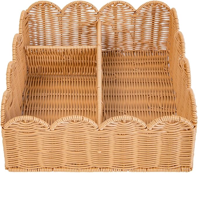 Rattan Divided Scalloped Basket,Wicker Diaper Caddy Scalloped Baske,Woven Natural Basket with 4 Dividers,Suitable for Baby Rooms, Bathrooms, Bedrooms (Imitation Rattan) - Image 8