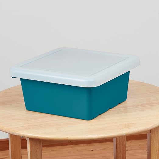 ECR4Kids Stackable Square Bins with Non-Snap Lids, Multipurpose Organization, Turquoise, 2-Pack - Image 9