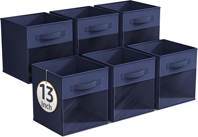Sorbus 13 Inch Storage Bins with Clear Window - 6 Foldable Baskets for Organizing Clothes, Toys, Books - Sturdy Collapsible Fabric Storage Cubes with Handle - Storage Baskets for Shelves, Closets - Image 7