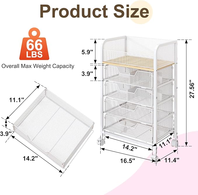 5-Tier Craft Organizer Cart with Wheels,Craft Organizers and Storage with Drawers,Lockable Wheels Rolling Utility Cart with DIY Divider,Office Supply Organizer,Ideal for Studio,Office Patent Pending - Image 9
