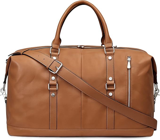 S-ZONE Genuine Leather Women Travel Duffle Weekender Overnight Weekend Carry on Shoulder Tote Bag | Durable Genuine Leather, Carry-on Size,Adjustable Strap,1 Main Compartment and 2 Zipped Pockets - Image 6