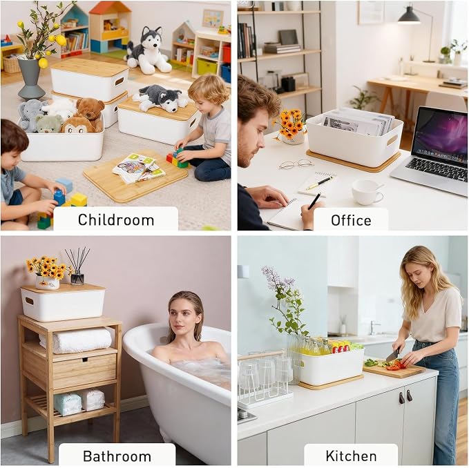 Citylife Storage Bins with Bamboo Lids 16QT Plastic Storage Containers Stackable Organizer Boxes with Handle for Desk Snacks, Toys, 2 PCS, 15" L x 10.6" W x5.8 H - Image 8