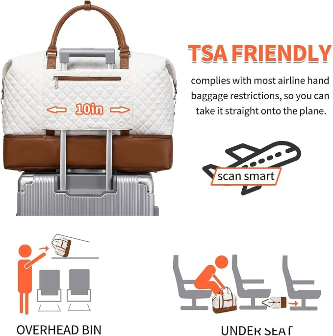 Weekender Bag, Large Travel Duffel Bag for Women, Carry on Overnight Bag with Shoe Compartment and Toiletry Bags - Image 8