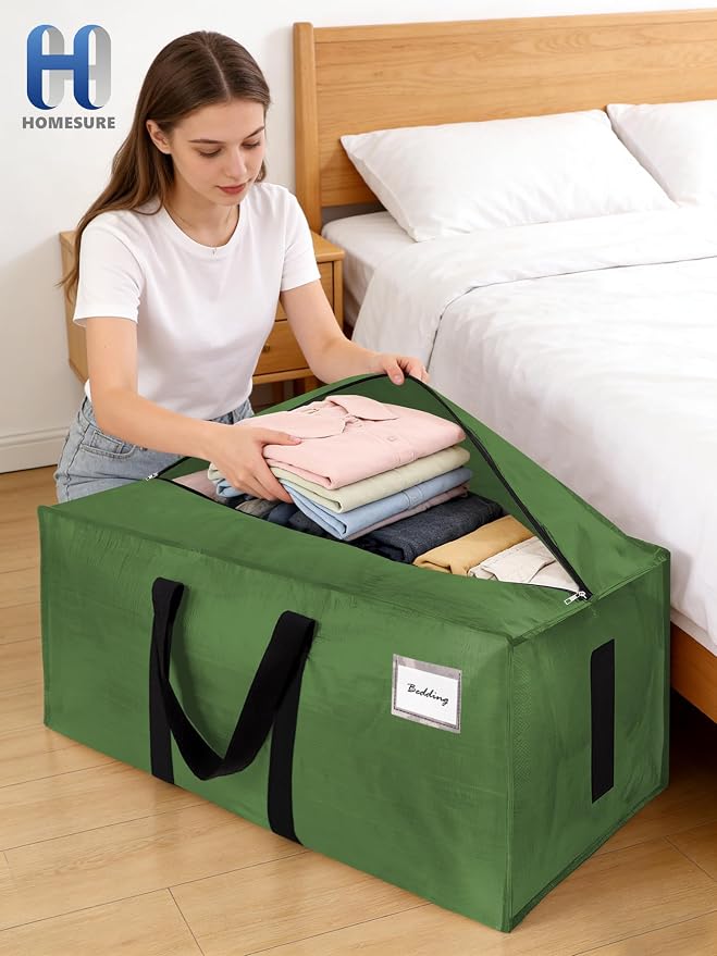 HOMESURE Supports 200lbs Heavy Duty Moving Bags - Strong Zipper & Wrap-Around Handles - Water-Resistant Storage Totes, Durable Alternative to Moving Boxes - 8 Pack - Olive Green - Image 8