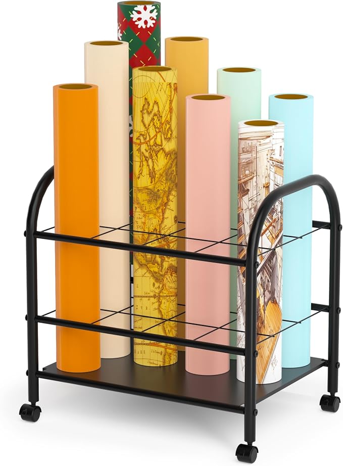 Blueprint Storage Holder with Wheels – 12-Slot Metal Roll File Rack with Silent Casters & Brakes for Blueprints, Wrapping Paper, Posters, Maps – Mobile File Cart for Office & Home (Black) - Image 8