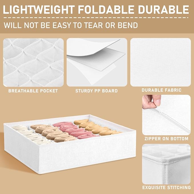 11 Pack Underwear Drawer Organizers, Foldable Fabric Closet Cabinet Organization and Tear-Resistant Storage Boxes for Sock, Toys, Underwear, Bra, Clothes, Ties - Image 7