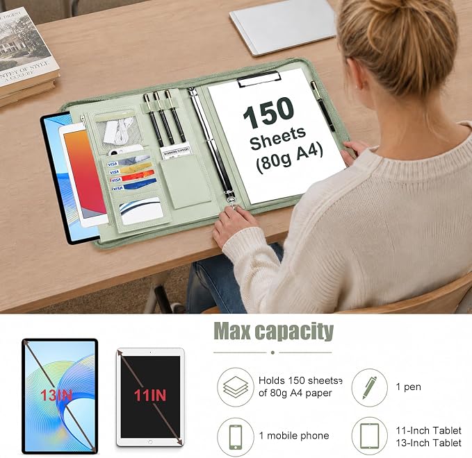 Padfolio, Portfolio Binder 3-Ring, Vegan Leather Portfolio for Students with Notepad Includes 5 Sheet Protectors for Documents Files, 1 Pen and 1 Detachable Shoulder Strap - Image 9
