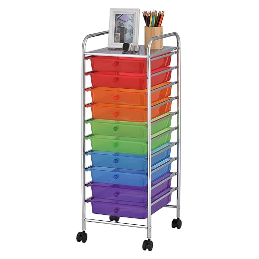 ECR4Kids 10-Drawer Everyday Mobile Storage Utility Cart, Assorted | Durable plastic bins, steel frame, GREENGUARD Gold Certified, 50 lb capacity, rolling casters, craft supplies, office, home - Image 9