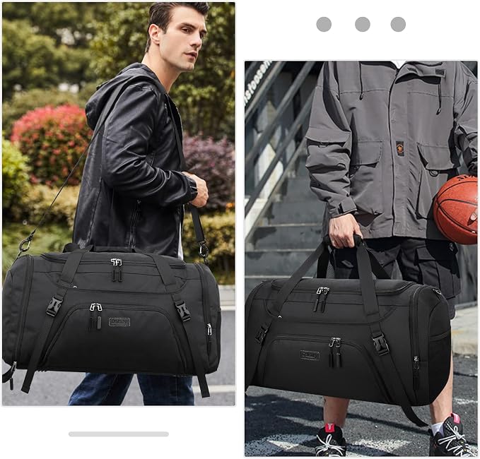 Gym Duffle Bag for Women Men 55L Waterproof Sports Bags Travel Duffel Bags with Shoe Compartment,Wet Pocket Large Weekender Overnight Bag with Toiletry Bag,Black - Image 6
