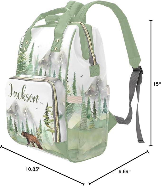 Custom Diaper Bag Backpack with Name Personalized Woodland Bear Nappy Bag for Mommy Mother's Day Gift Customized Adjustable Shoulders Nursing Bag Daypack - Image 7