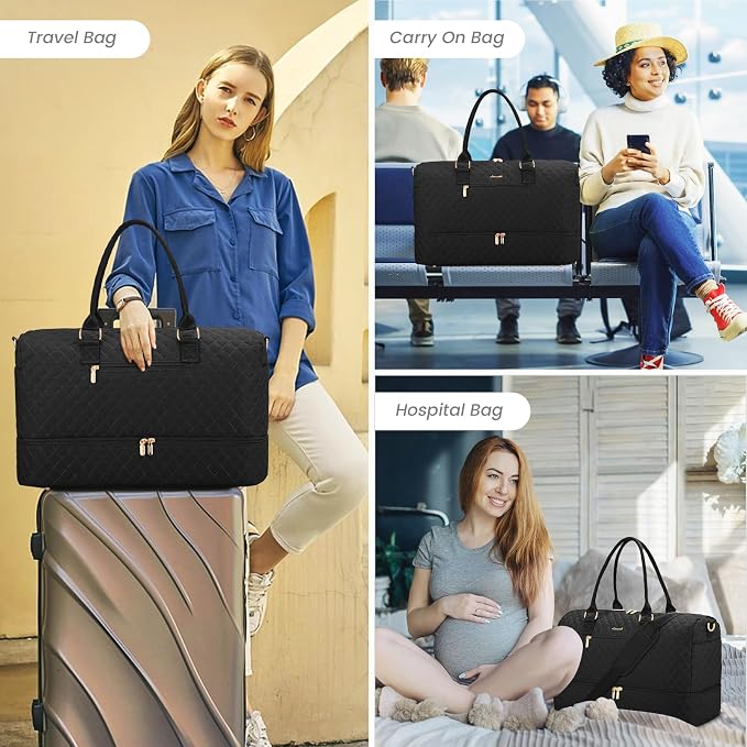 LOVEVOOK Travel Duffle Bag for Women, Weekender Overnight Bag with Shoe Compartment, Carry on Bag with Toiletry Bag, Gym Duffel Bag with Wet Pocket, Hospital Bags for Labor and Delivery 3 Pcs Set - Image 6