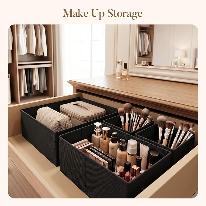 Drawer Organizer Clothes 21 Pack Washable Fabric Closet Storage Bins Flat Bottom Board Dresser Dividers for Bedroom Wardrobe Nursery Clothes Socks Underwear Bins, Black - Image 9