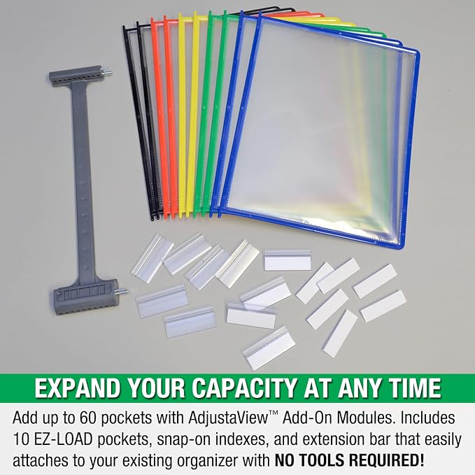 Ultimate Office AdjustaView Expandable Desk Reference Display Organizer 10C | 5 Adjustable Viewing Angles, Dual Weighted Base, 10 Letter Size EZ-Load Color Pockets, ADD-ON to Expand Capacity at Anytime - Image 8
