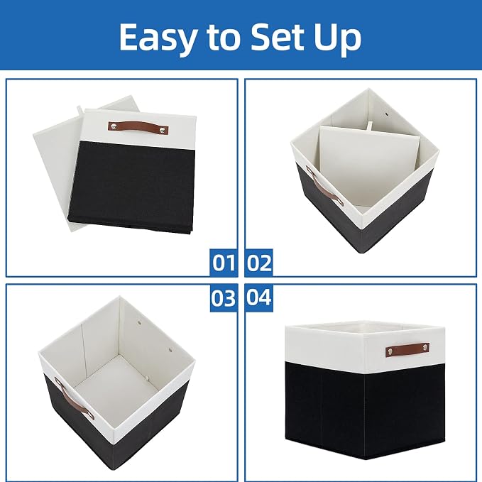 Temary Foldable Storage Cubes Set of 4 - Organizers with Handles, Decorative Storage Boxes for Home, Office (White&Black) - Image 7