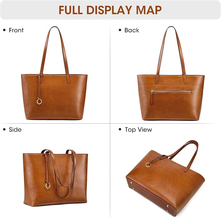 Kattee Vintage Genuine Leather Work Tote for Women | Spacious interior with a zip compartment for organized work, travel, and everyday essentials. - Image 8