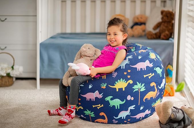 WEKAPO Stuffed Animal Storage Bean Bag Chair Cover for Kids | Stuffable Zipper Beanbag for Organizing Children Plush Toys Large Premium Cotton Canvas (Dinosaur, XX-Large) - Image 6