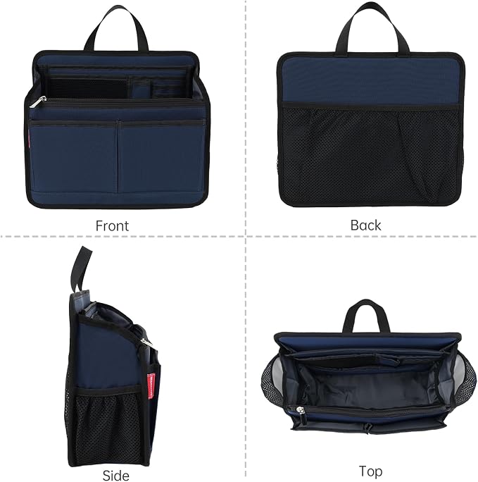 Small Rugged Organizer Insert for Briefcase Tote Shoulder Messenger Bag-19 Pockets,Padded Water-repellent Nylon-Navy - Image 9