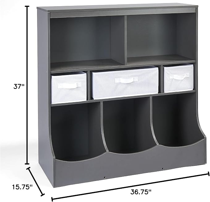 Badger Basket Combo Bin Toy Storage Unit and Book Shelf for Kids with 3 Baskets - Dark Gray - Image 9
