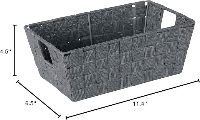 Simplify Small Shelf Woven Strap Tote | Decorative Storage Basket | Built in Handles | Organization | Closet | Bedroom | Bathroom | Nursery | Accessories | Toys | Gifts | 4 Pack | Grey - Image 8