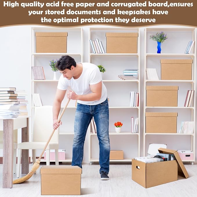 10 Pcs 15 x 12 x 10 Inch Archival Storage Cartons Bulk, Acid Free Buffered Corrugated Board Ready-To-Assemble Photo Storage Box for Storing Documents Magazines Photos Cards(Kraft) - Image 6