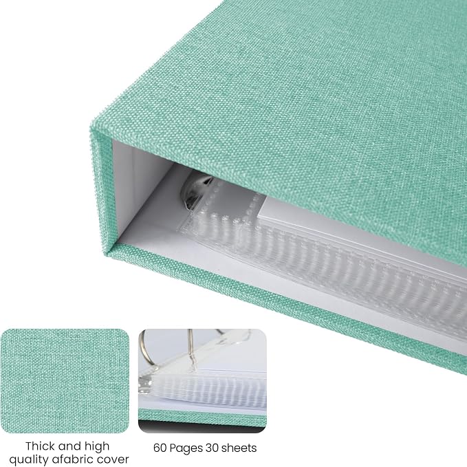3 Ring Binder 12x12 Inch Large Scrapbook Photo Album, Linen Cover Scrap Book with 30 Plastic Sleeves 60 Pages 12 x 12 Scrapbooks White Pages for Wedding Couples Baby Travel Women kids (Cyan Blue) - Image 7