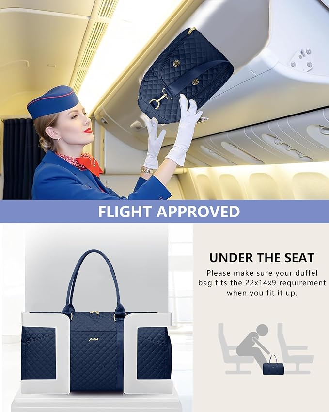 Women Weekender Travel Duffle Bag: Travel Duffel Overnight Bags with Shoe Compartment Large Carry on Tote with Toiletry Bag Weekend Traveling Yoga Gym Hospital Bag for Women with Wet Pocket Blue - Image 8